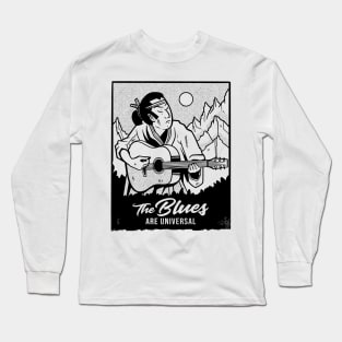 Bluesman Playing Guitar - The Blues are Universal Long Sleeve T-Shirt